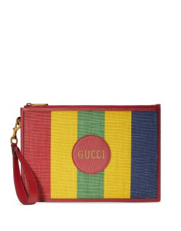 striped logo clutch bag