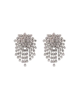 silver-tone crystal-embellished clip earrings