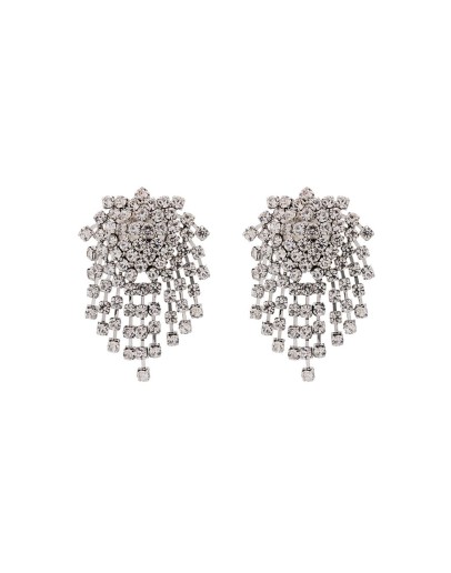 silver-tone crystal-embellished clip earrings