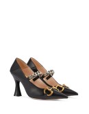 Horsebit chain-strap pumps
