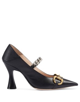 Horsebit chain-strap pumps