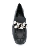 crystal embellished square toe loafers