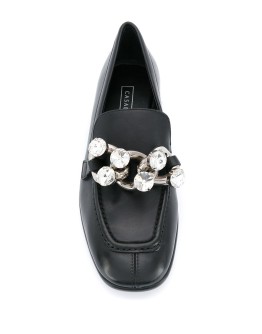 crystal embellished square toe loafers