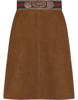 Horsebit suede midi skirt 