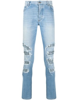 distressed slim-fit jeans