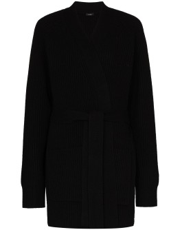 belted rib-knit long cardigan