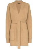 belted rib-knit long cardigan