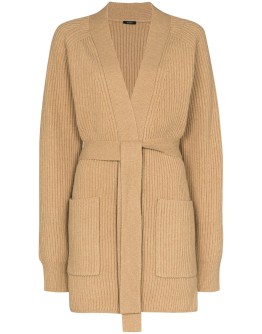 belted rib-knit long cardigan