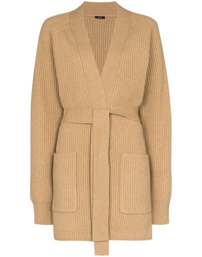 belted rib-knit long cardigan