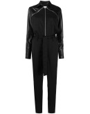 detachable-sleeve leather jumpsuit