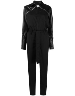 detachable-sleeve leather jumpsuit
