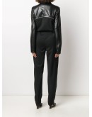 detachable-sleeve leather jumpsuit