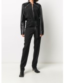 detachable-sleeve leather jumpsuit