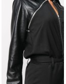 detachable-sleeve leather jumpsuit