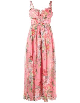 floral print  ruffle trim jumpsuit