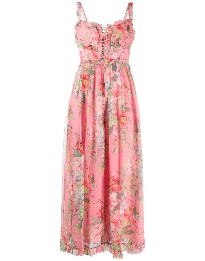 floral print  ruffle trim jumpsuit