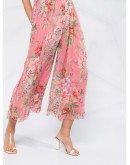 floral print  ruffle trim jumpsuit