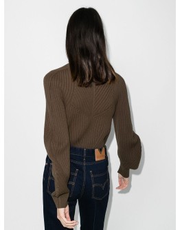 ribbed-knit puff-sleeve jumper