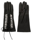 textured lace-up detail gloves