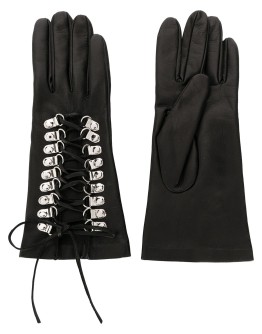 textured lace-up detail gloves
