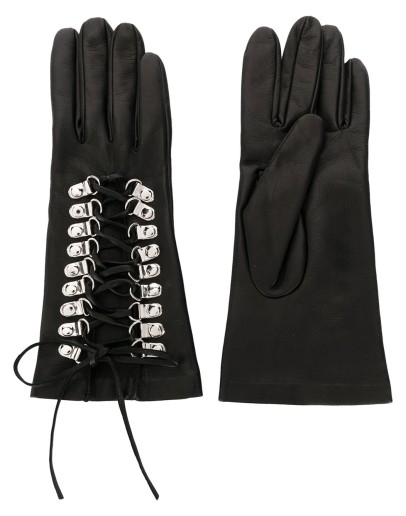 textured lace-up detail gloves