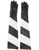 striped long leather gloves