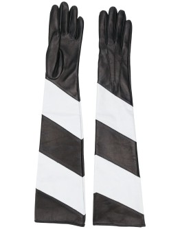 striped long leather gloves