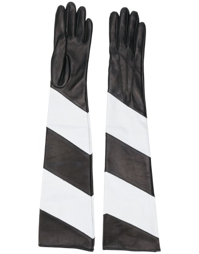 striped long leather gloves