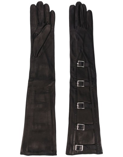 textured buckled gloves