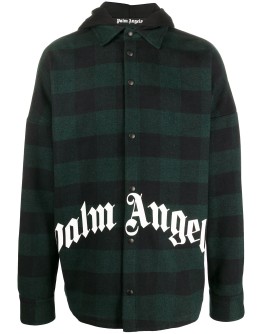 logo hooded plaid overshirt