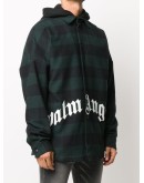 logo hooded plaid overshirt