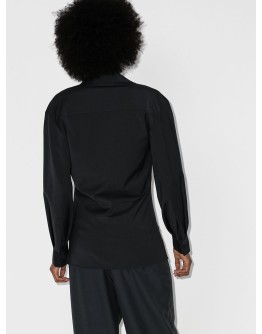 cowl neck button-up shirt