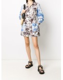 illustration print long-sleeve playsuit