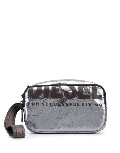 metallic logo make up bag