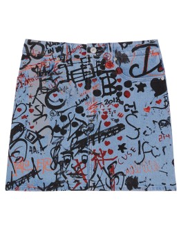 graffiti print denim mini skirt