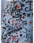 graffiti print denim mini skirt
