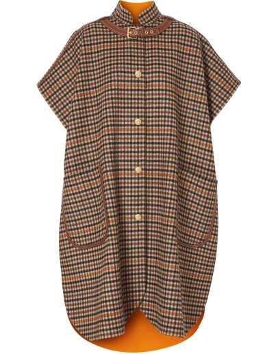 check-print buckle-detail cape