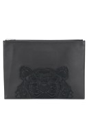 Tiger embroidered zipped clutch