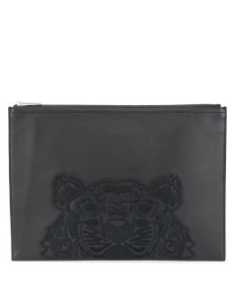 Tiger embroidered zipped clutch