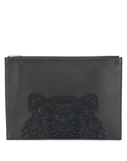 Tiger embroidered zipped clutch
