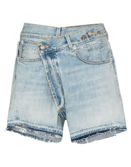 crossover denim shorts