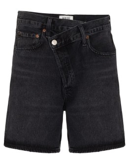 wrap-waist denim shorts