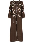belted embroidered midi dress