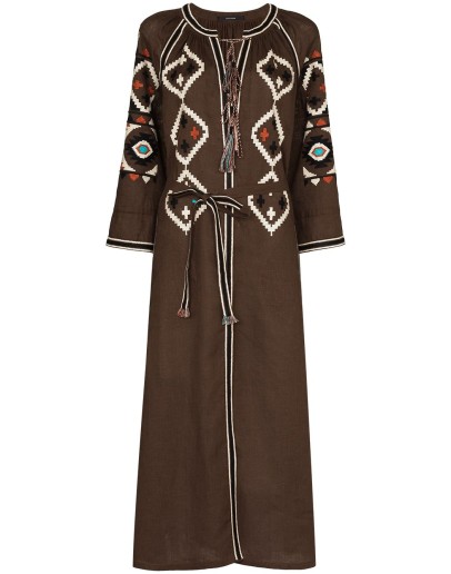 belted embroidered midi dress
