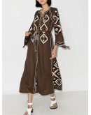 belted embroidered midi dress