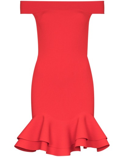 off-the-shoulder ruffle trim cocktail dress