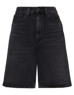 knee-length denim shorts