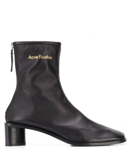 logo-print leather boots