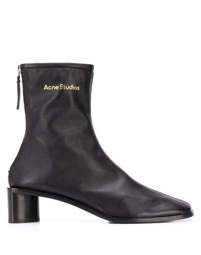 logo-print leather boots