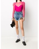 point d'esprit-detail denim shorts